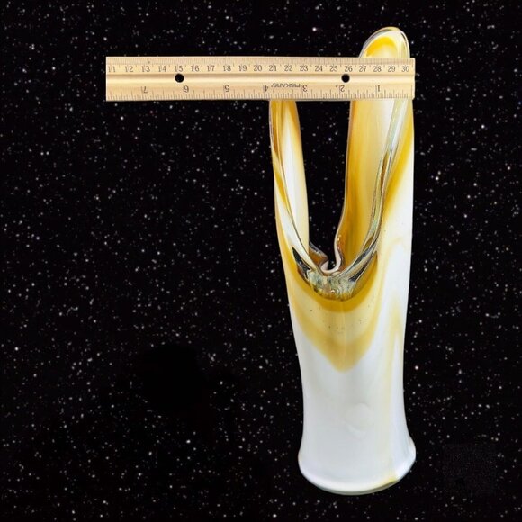 Hand Blown Swung Style Art Glass Vase Hand Made Amber Yellow Tall 14"T 4"W VTG - Picture 4 of 16